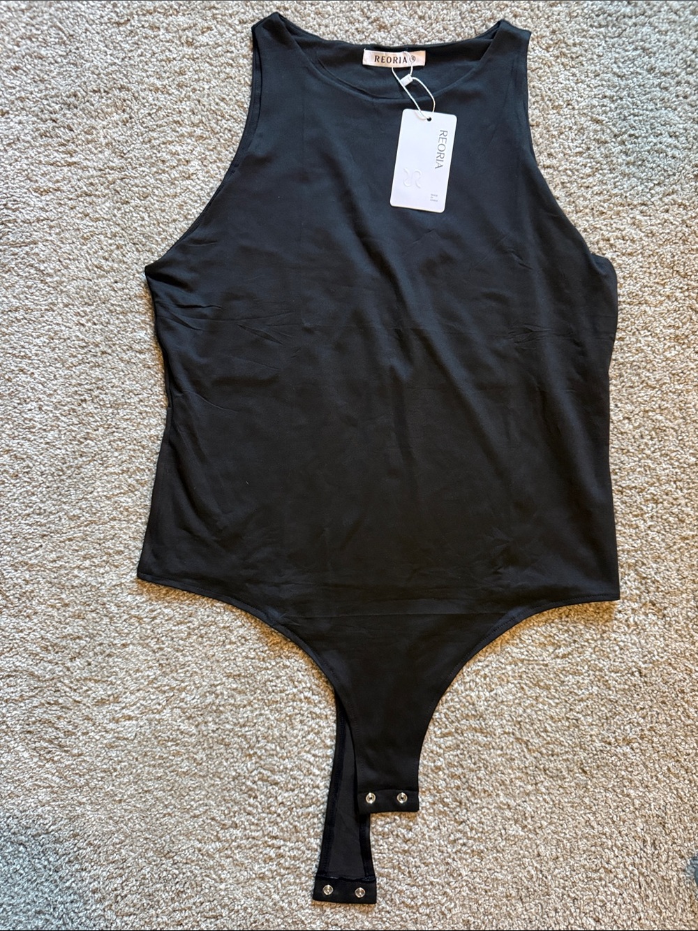 ReoRia Black Sleeveless Bodysuit with Snap Crotch